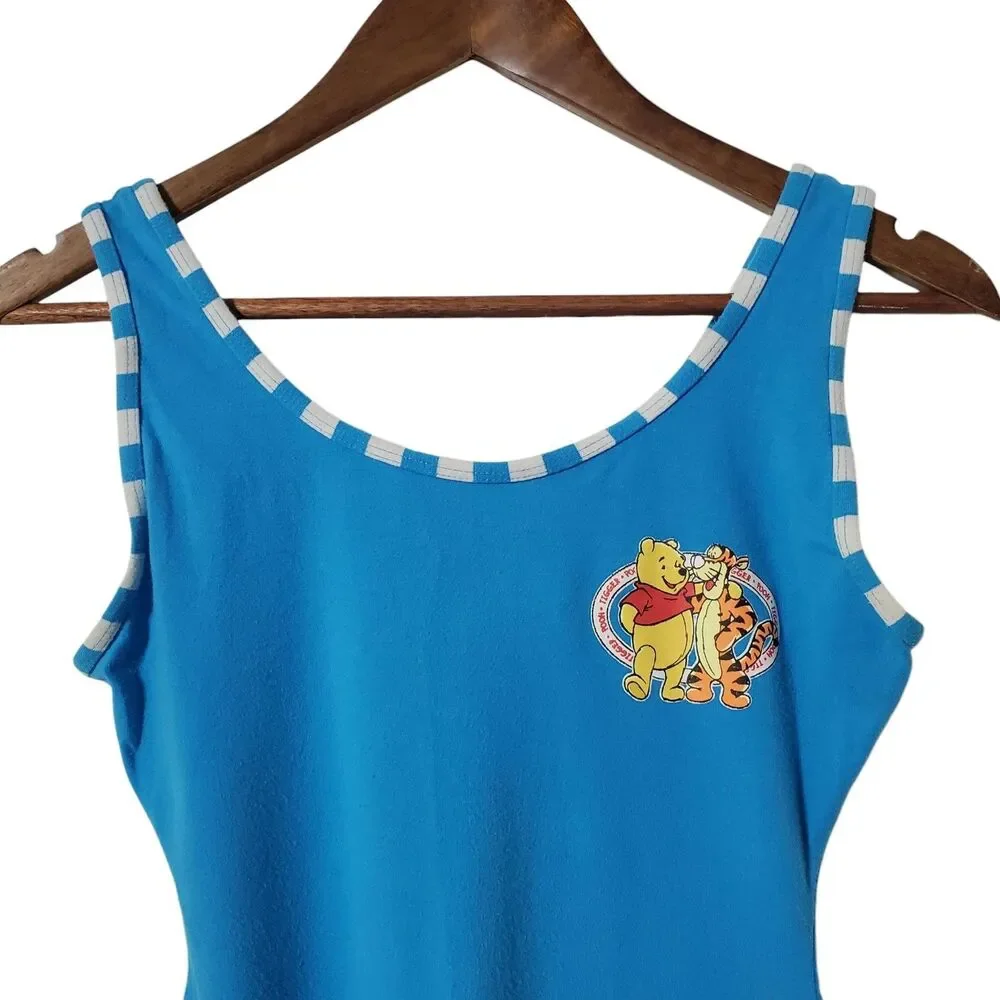 Vintage Disney POOH & Tigger Dance Gym Unitard Girls Size Large Blue Playsuit